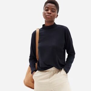 Everlane Boxy Fit Square Mock Neck Long Sleeve Tee - Black, Cotton, Small